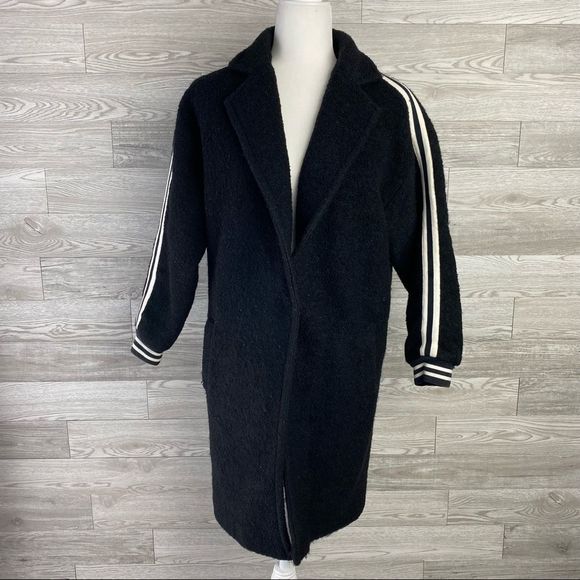 Ing2Ing Wool Blend Black & White Strip Long Coat - Picture 1 of 12